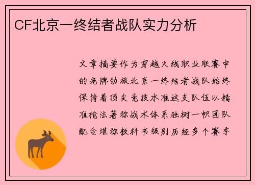 CF北京一终结者战队实力分析